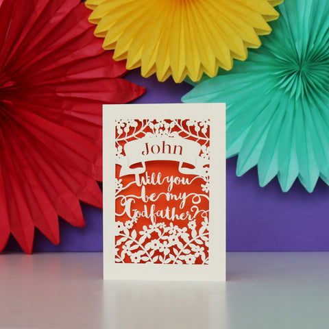 Personalised Papercut 'Be my Godfather?' Card - A6 (small) / Orange