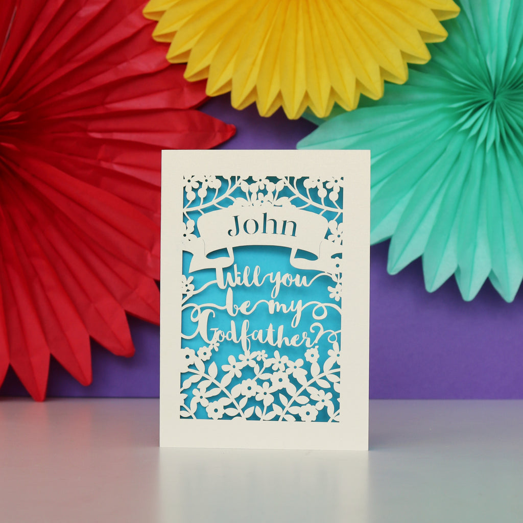 Personalised Papercut 'Be my Godfather?' Card