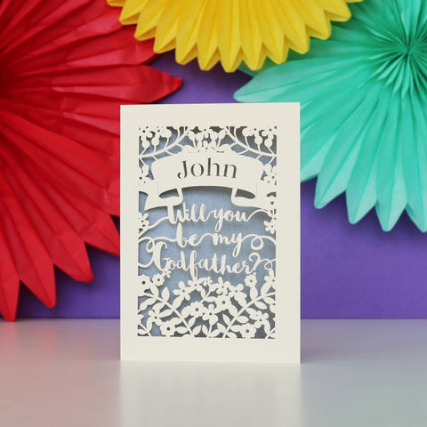Personalised Papercut 'Be my Godfather?' Card - A6 (small) / Silver