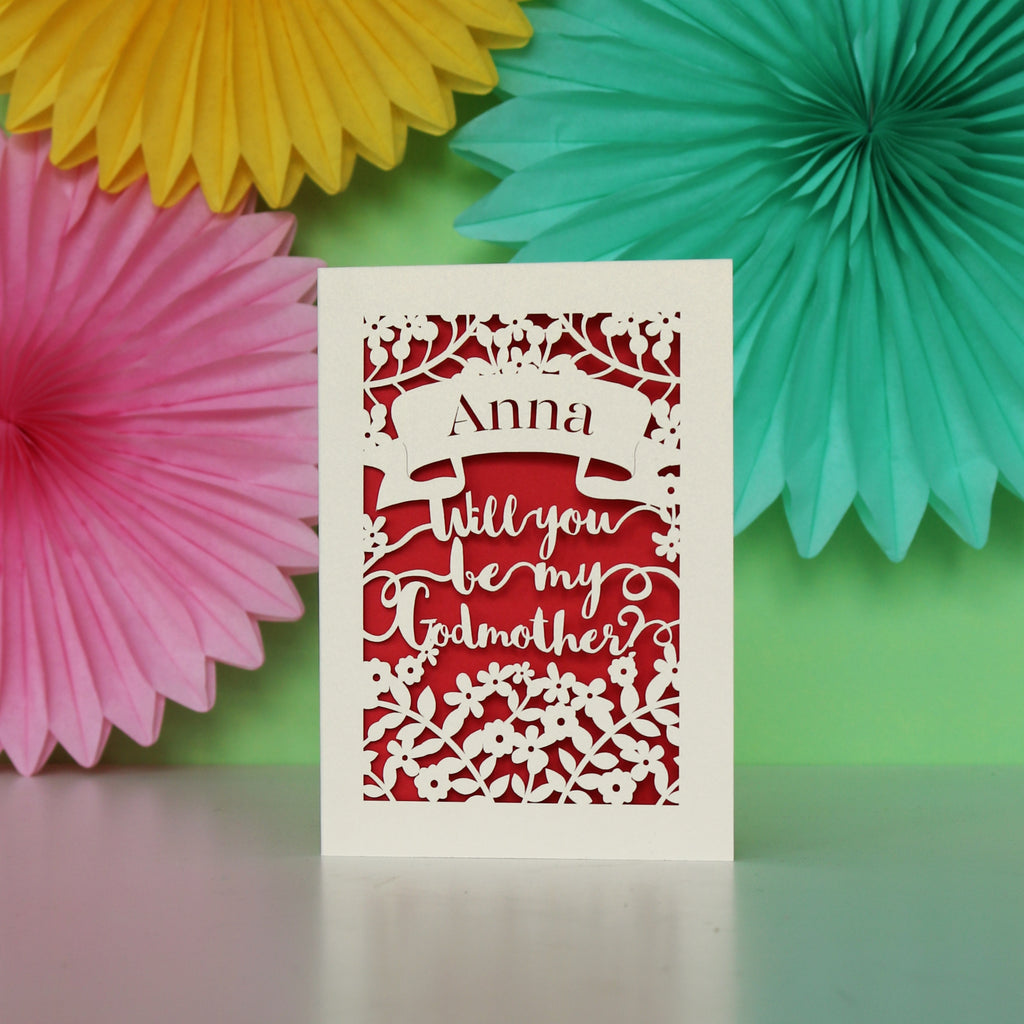 Personalised Papercut 'Be my Godmother?' Card