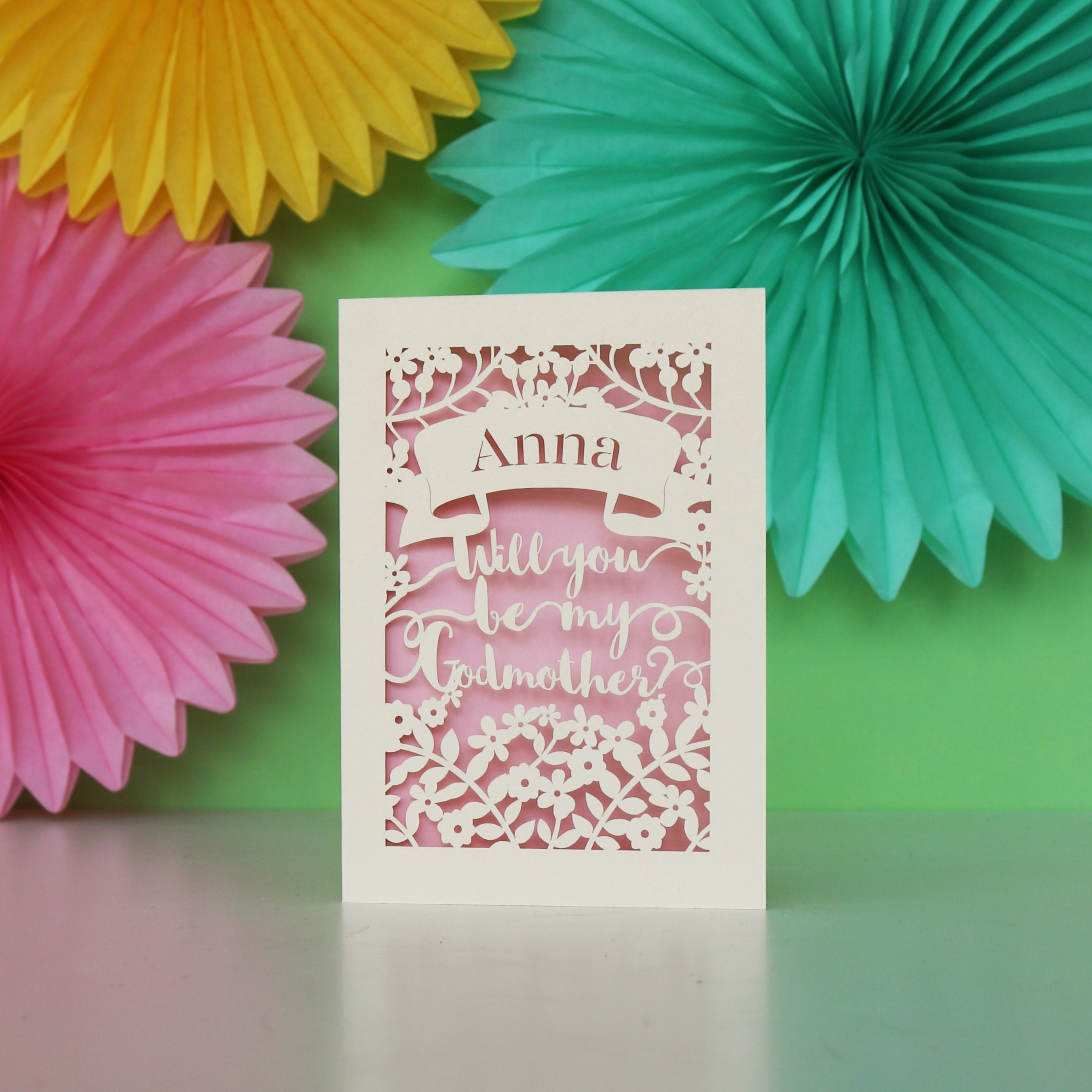 Personalised Papercut 'Be my Godmother?' Card