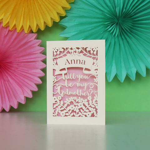 Personalised Papercut 'Be my Godmother?' Card - A6 (small) / Candy Pink