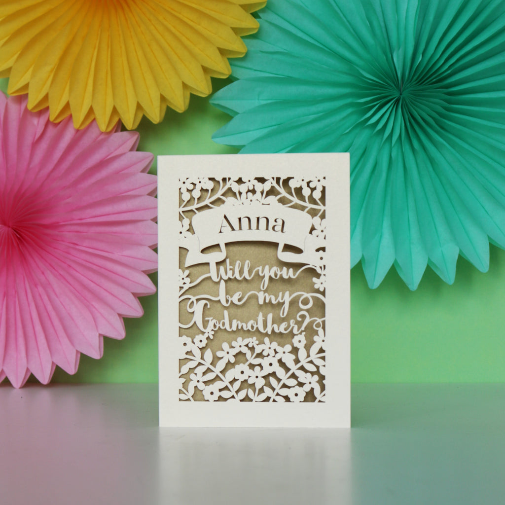 Personalised Papercut 'Be my Godmother?' Card