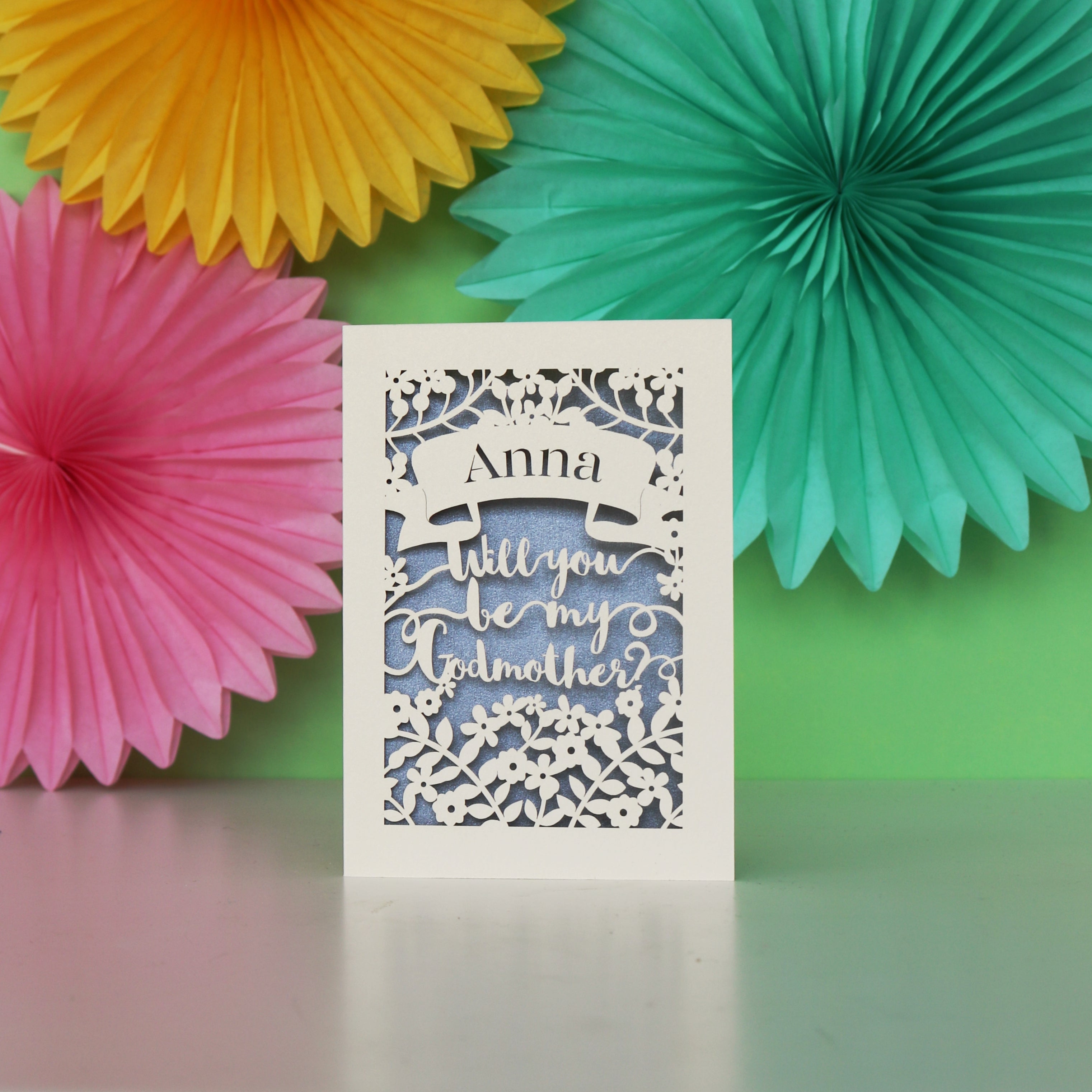 Personalised Papercut 'Be my Godmother?' Card
