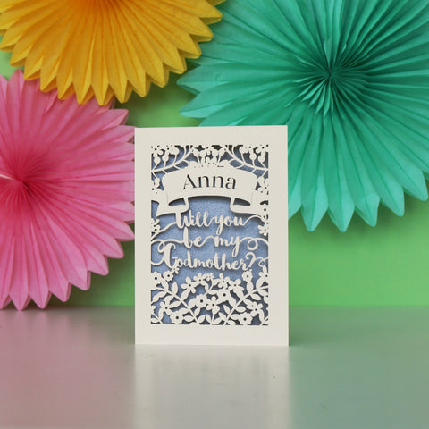 Personalised Papercut 'Be my Godmother?' Card - A6 (small) / Silver