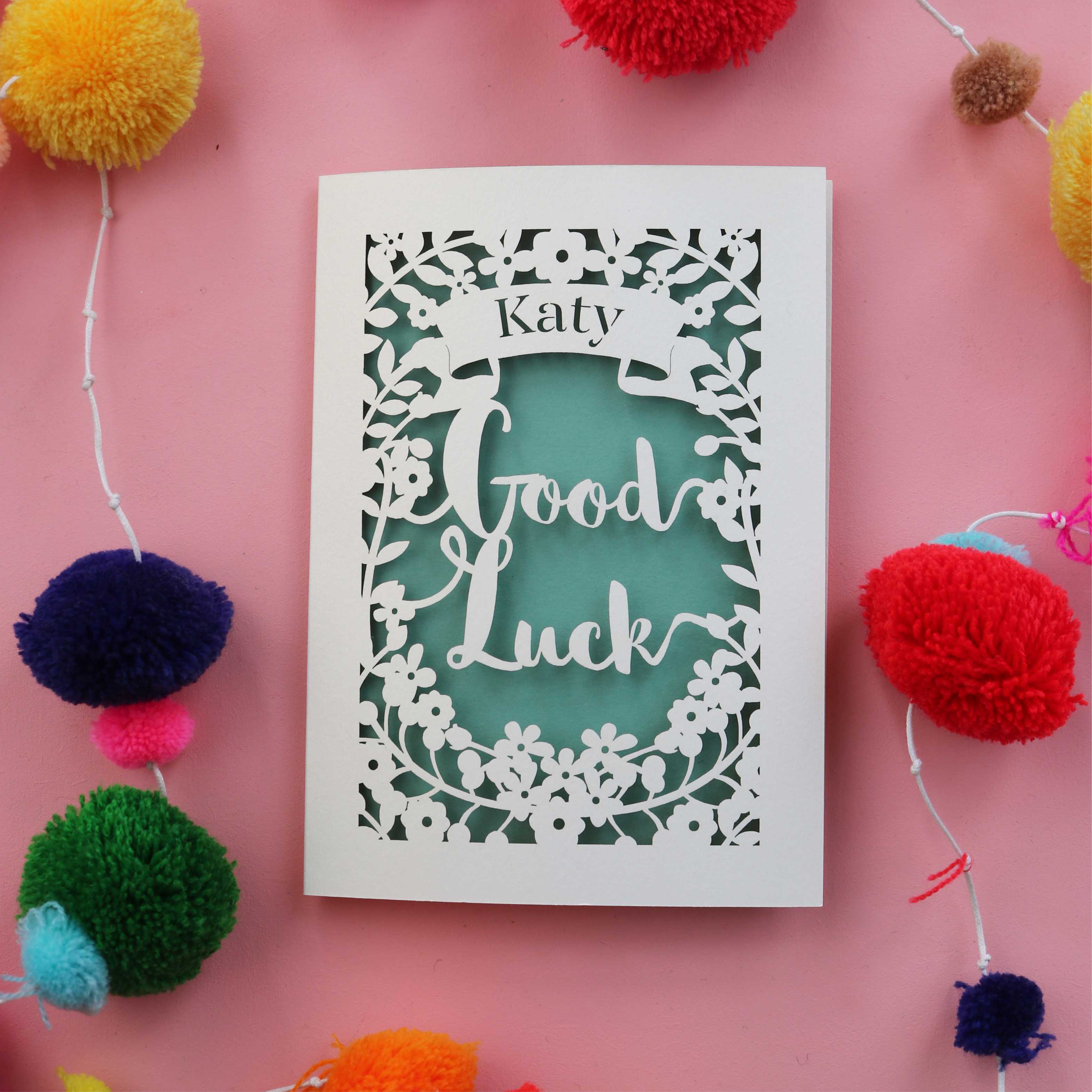 Good Luck Card -Personalised Papercut Floral Design