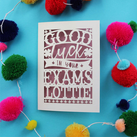 A cut out good luck card for exams - A5 / Dusky Pink