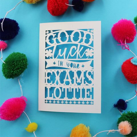 A personalised exams card  - A5 / Peacock Blue