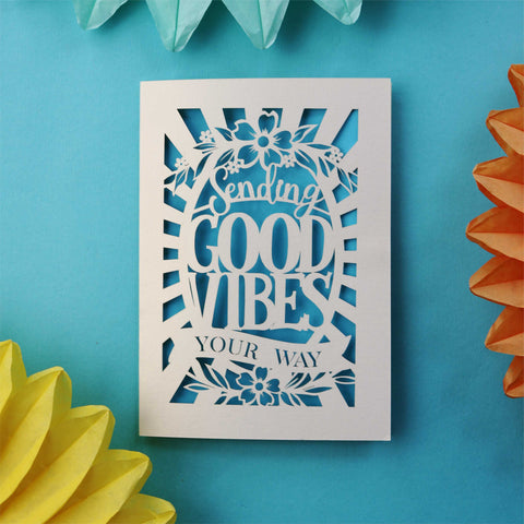 A laser cut positivity card for tough times - A6 (small) / Peacock Blue