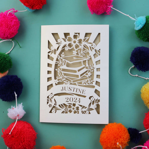 A paper cut graduation card for friends or family, personalised and made in UK - A6 (small) / Gold Leaf