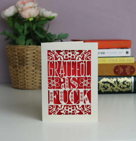 Papercut Grateful as Fuck Thank You Card - A5 (large) / Bright Red
