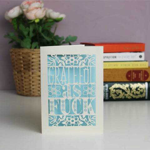 Papercut Grateful as Fuck Thank You Card - A5 (large) / Light Blue