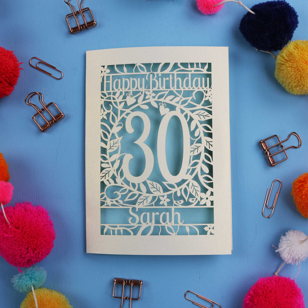 30th Birthday Card – Personalised Laser Cut Flower Design