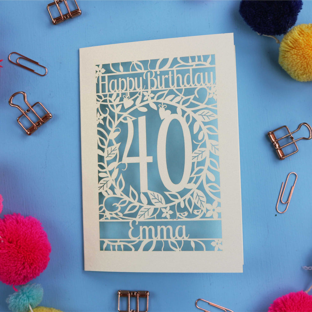 40th Birthday Card – Personalised Laser Cut Flower Design