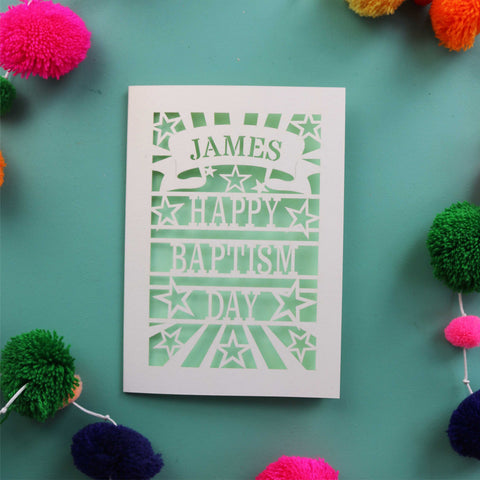 A personalised Happy Baptism Day card - A5 / Light Green
