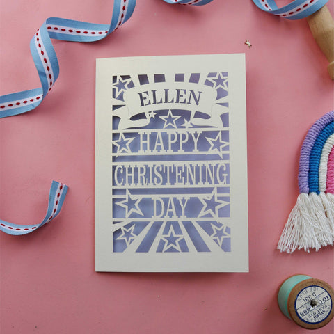 A laser cut personalised Christening card  - A5 / Lilac