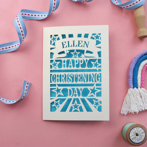 Personalised Christening cards featuring star details - A5 / Peacock Blue