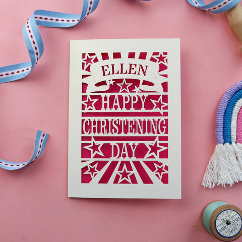 Christening cards, laser cut and personalised with a first name - A5 / Shocking Pink