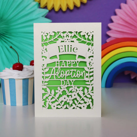 Personalised Papercut Happy Adoption Day Card - A6 (small) / Bright Green