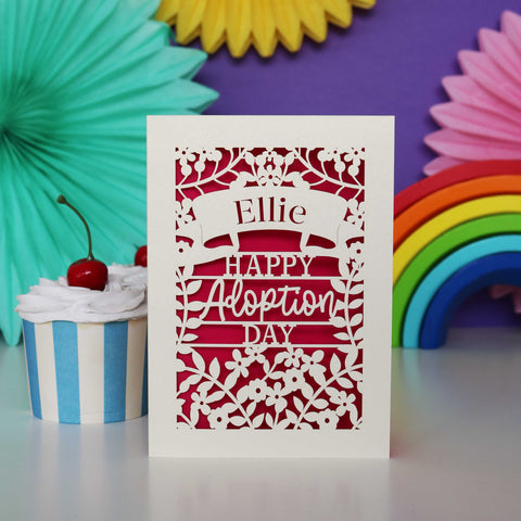 Personalised Papercut Happy Adoption Day Card - A6 (small) / Bright Red
