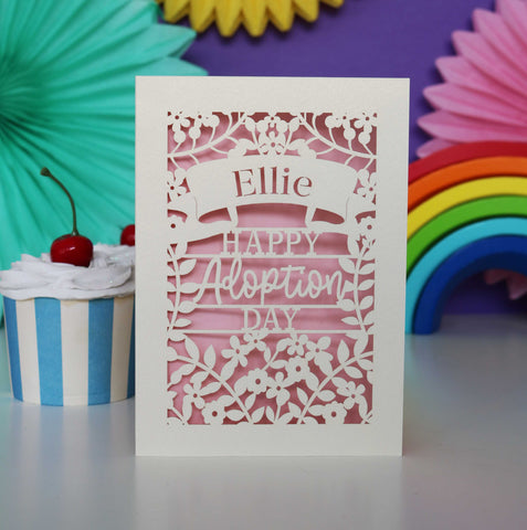 Personalised Papercut Happy Adoption Day Card - A6 (small) / Candy Pink