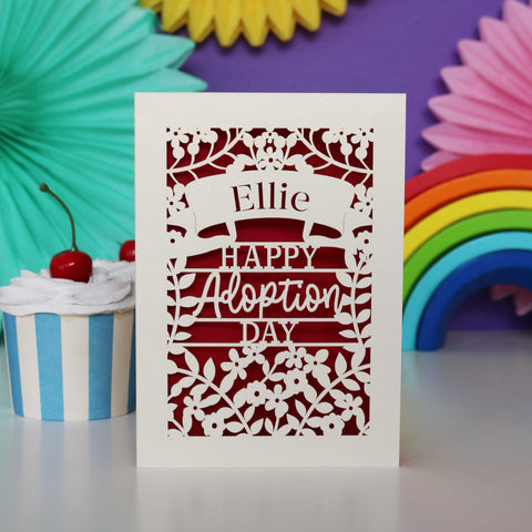 Personalised Papercut Happy Adoption Day Card - A6 (small) / Dark Red