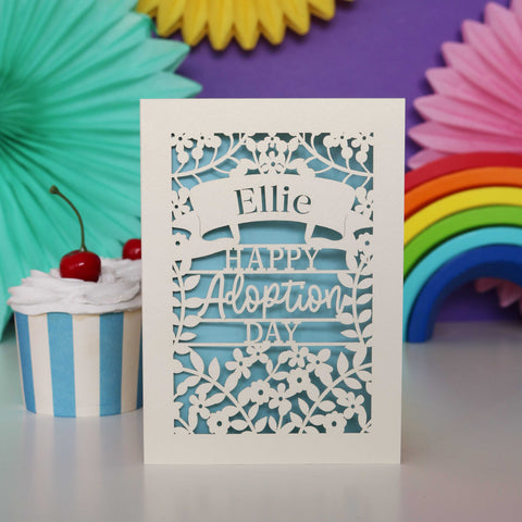 Personalised Papercut Happy Adoption Day Card - A6 (small) / Light Blue