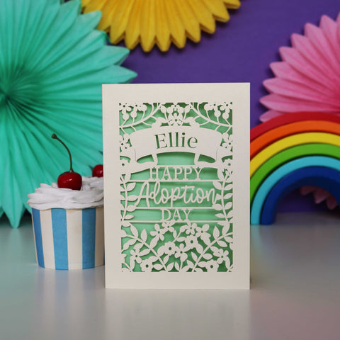 Personalised Papercut Happy Adoption Day Card - A6 (small) / Light Green