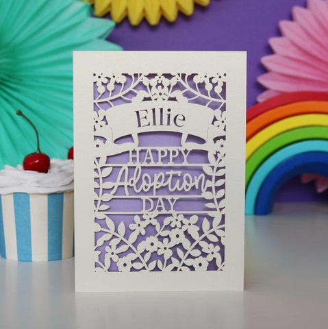 Personalised Papercut Happy Adoption Day Card - A6 (small) / Lilac