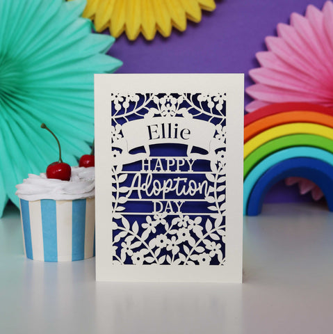 Personalised Papercut Happy Adoption Day Card - A6 (small) / Infra Violet