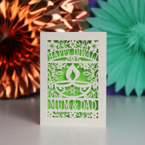 Personalised Papercut Happy Diwali Card - Bright Green / A6 (small)