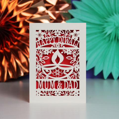 Personalised Papercut Happy Diwali Card - Bright Red / A6 (small)