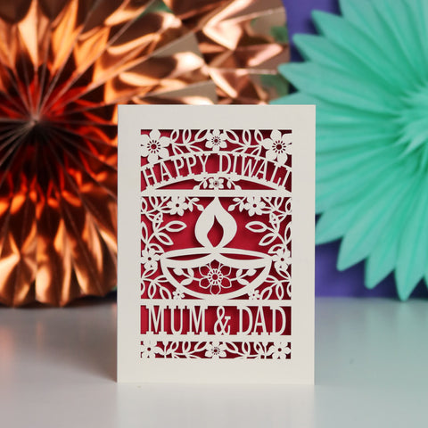 Personalised Papercut Happy Diwali Card - Dark Red / A6 (small)