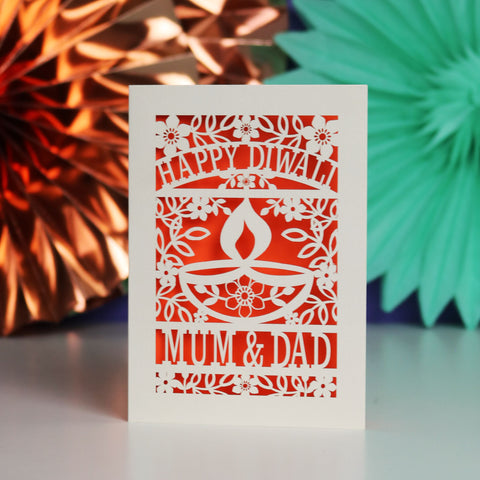 Personalised Papercut Happy Diwali Card - Orange / A6 (small)