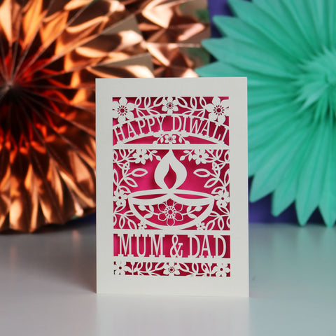 Personalised Papercut Happy Diwali Card - Shocking Pink / A6 (small)