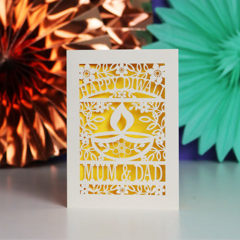 Personalised Papercut Happy Diwali Card - Sunshine Yellow / A6 (small)
