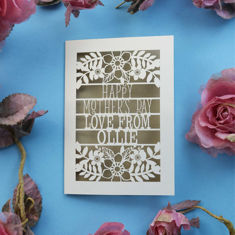 A cut out Mother's day card that says "Happy Mother's Day, Love from NAME" - A6 (small) / Gold Leaf
