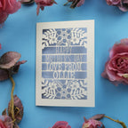 A paper cut Mothering Sunday card that says "Happy Mother's Day, Love from NAME"