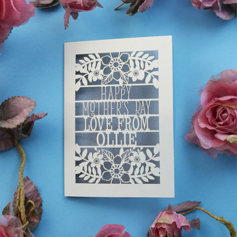 A personalised cut out Mother's day card that says "Happy Mother's Day, Love from NAME" - A6 (small) / Silver