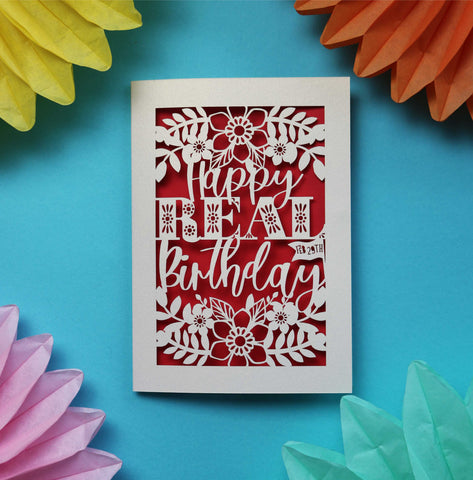 A paper cut leap year birthday card that says "Happy Real Birthday" - A5 (large) / Bright Red