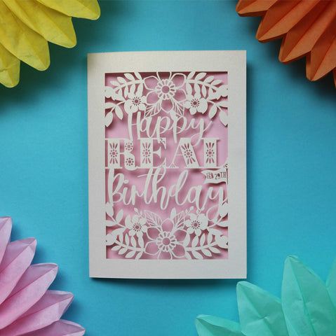 A laser cut leap year birthday card that says "Happy Real Birthday" - A5 (large) / Candy Pink