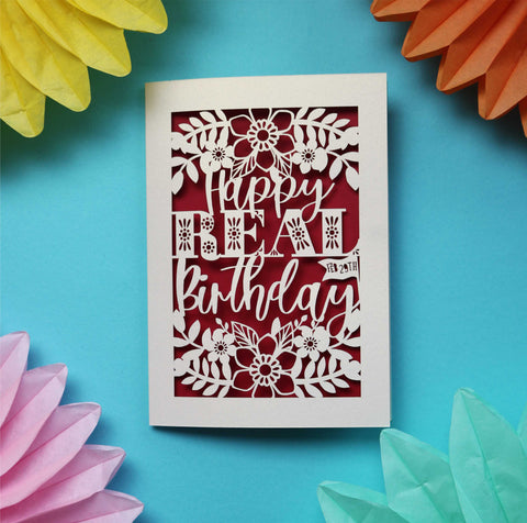A cut out card for leap year birthdays, "Happy Real Birthday" - A5 (large) / Dark Red