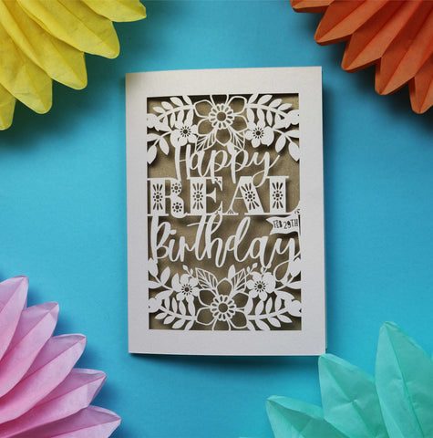 A papercut leap year birthday card that says "Happy Real Birthday" - A5 (large) / Gold Leaf