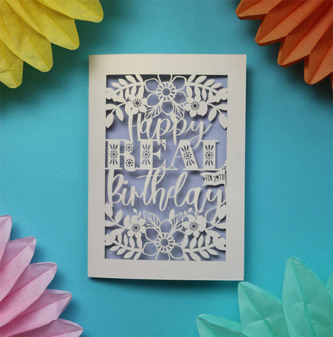 Laser cut leap year birthday cards that say "Happy Real Birthday" - A5 (large) / Lilac