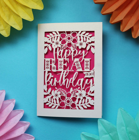 A laser cut card for leap year birthdays, "Happy Real Birthday" - A5 (large) / Shocking Pink