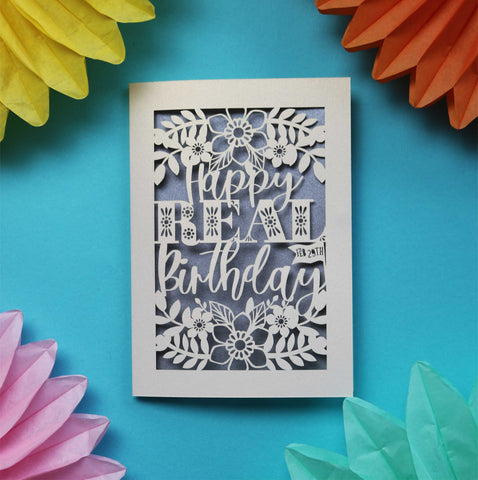 A paper cut card for leap year birthdays, "Happy Real Birthday" - A5 (large) / Silver