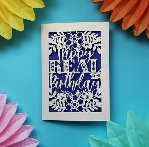 A paper cut card for leap year birthdays, "Happy Real Birthday" - A5 (large) / Infra Violet