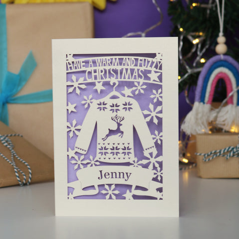 Personalised Papercut Christmas Jumper Card - A5 (large) / Lilac