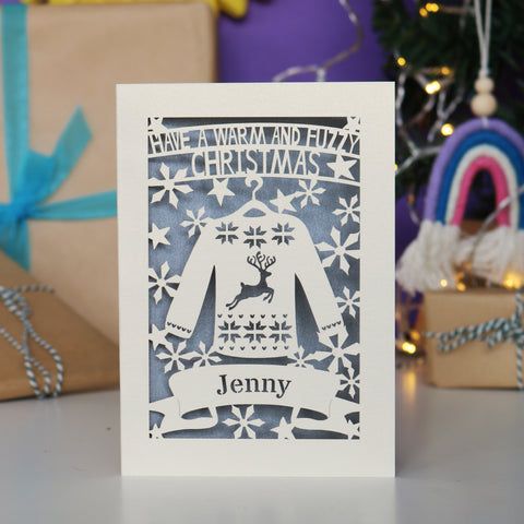 Personalised Papercut Christmas Jumper Card - A5 (large) / Silver