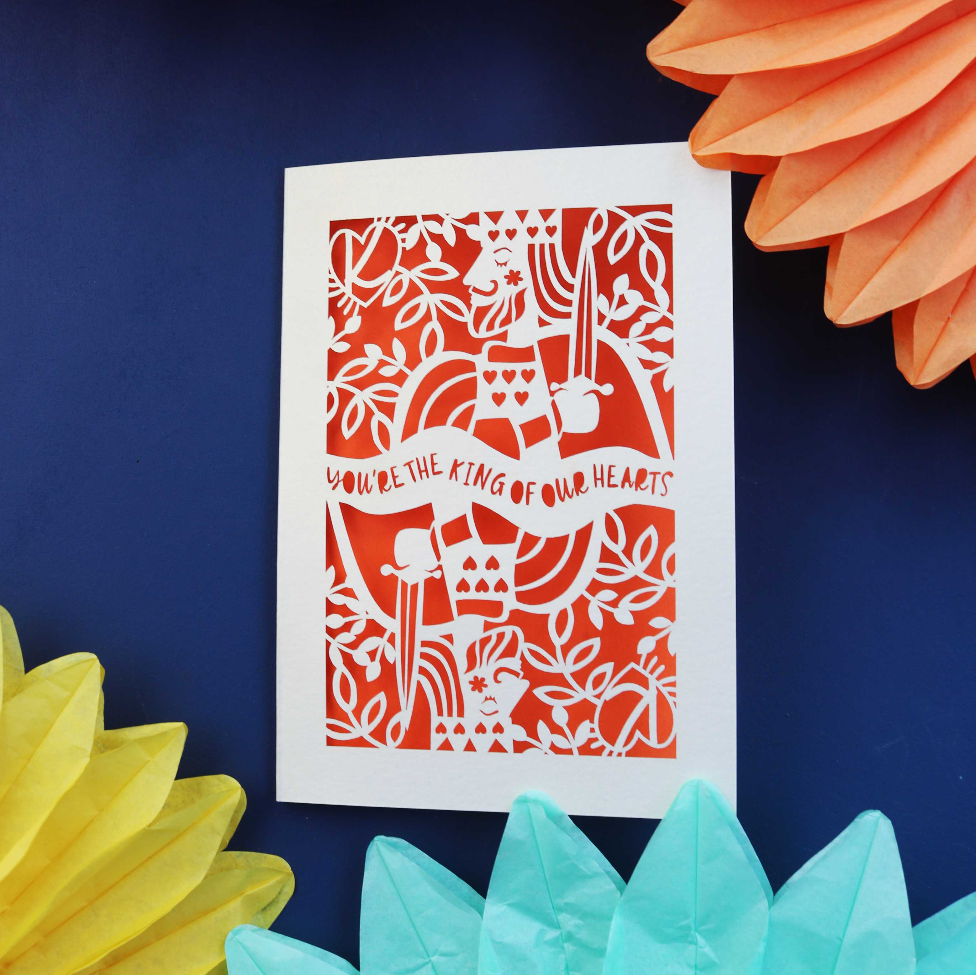 Laser cut Father's Day card from the UK, inspired by the king of hearts playing card